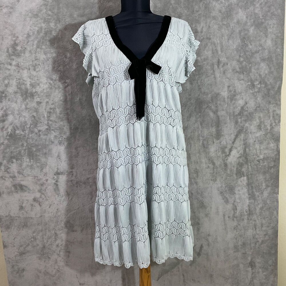 Anthropologie EVA FRANCO textured Dress size L black velour Bow Pale Green USA - Picture 2 of 11